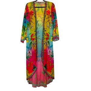 RANEE'S Floral Cover-Up Duster, tropical print with embellished trim, L/XL